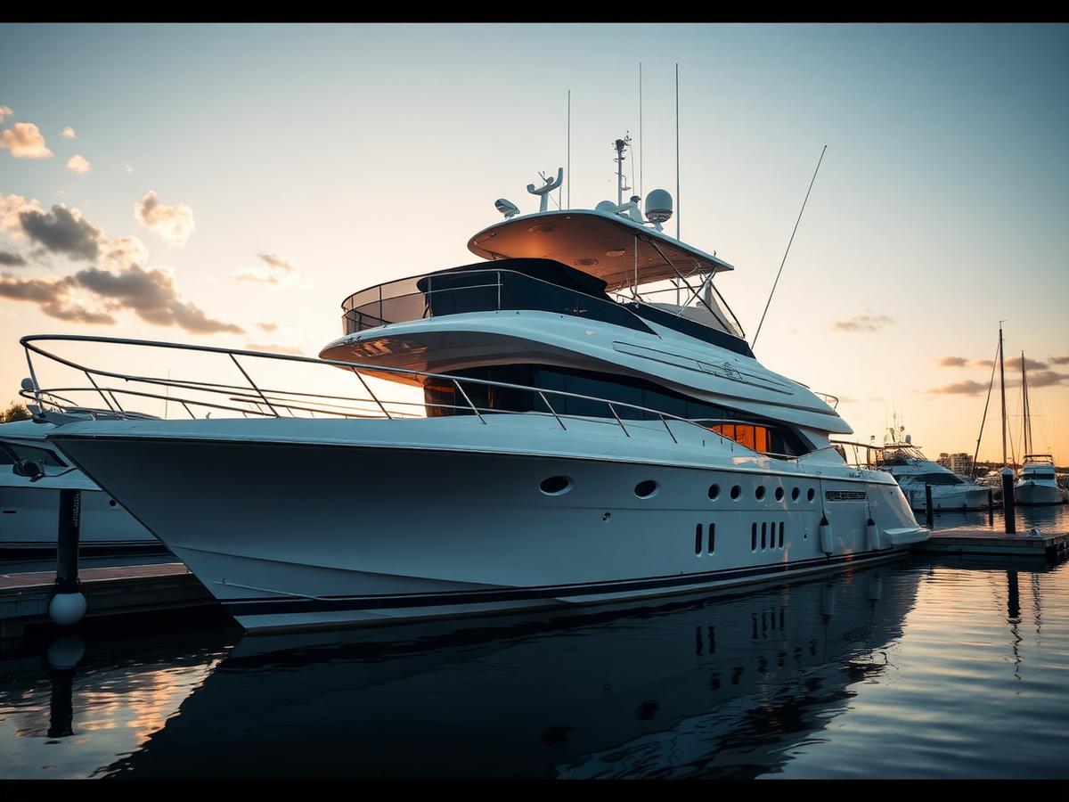 Motor yacht with a mirror-polished hull after a complete detail